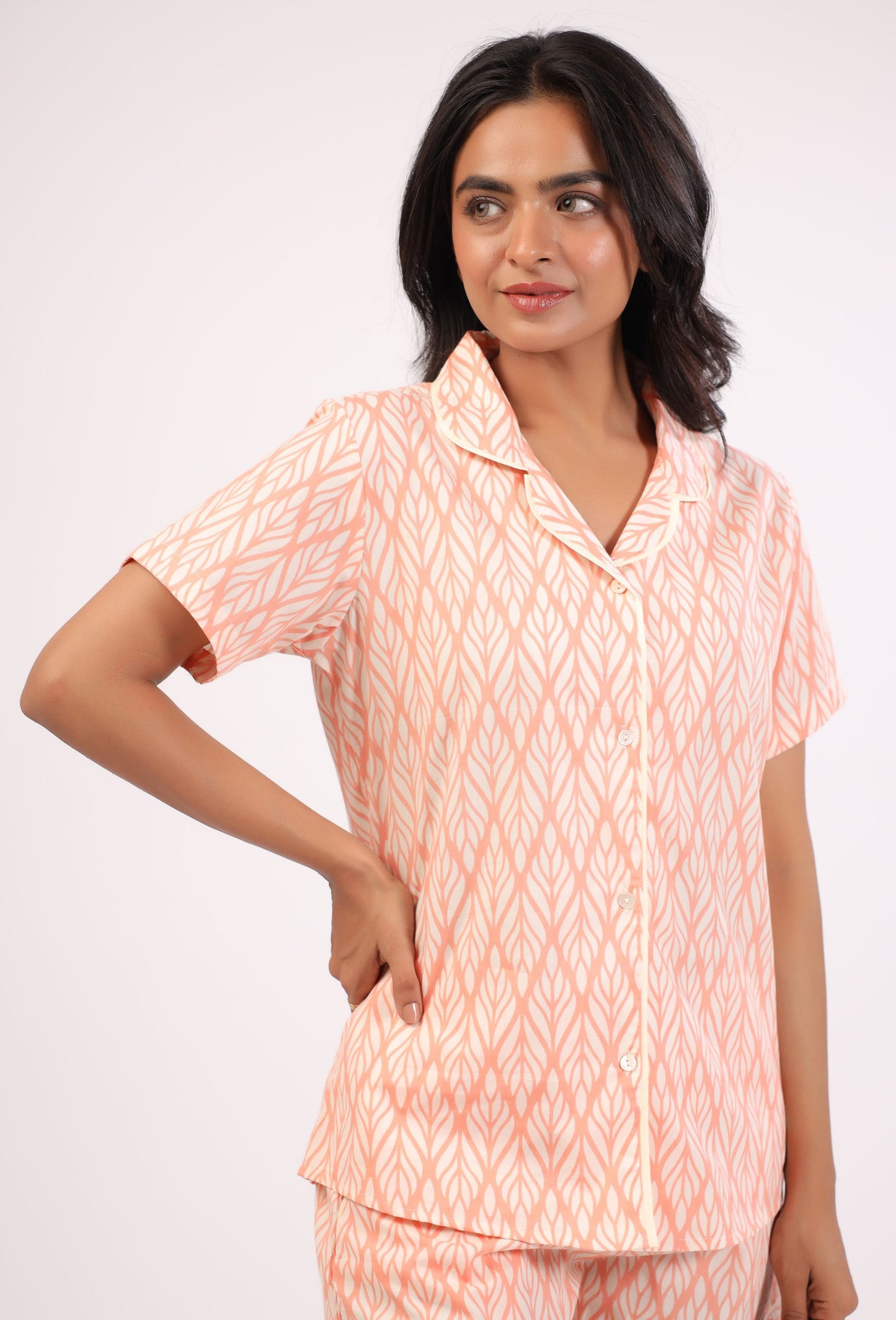 SERENE SLEEPWEAR ORANGE PRINTED NIGHT DRESS