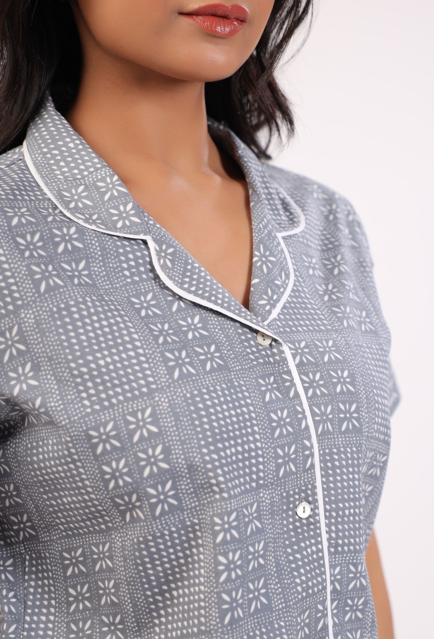 SERENE SLEEPWEAR GREY PRINTED NIGHT DRESS