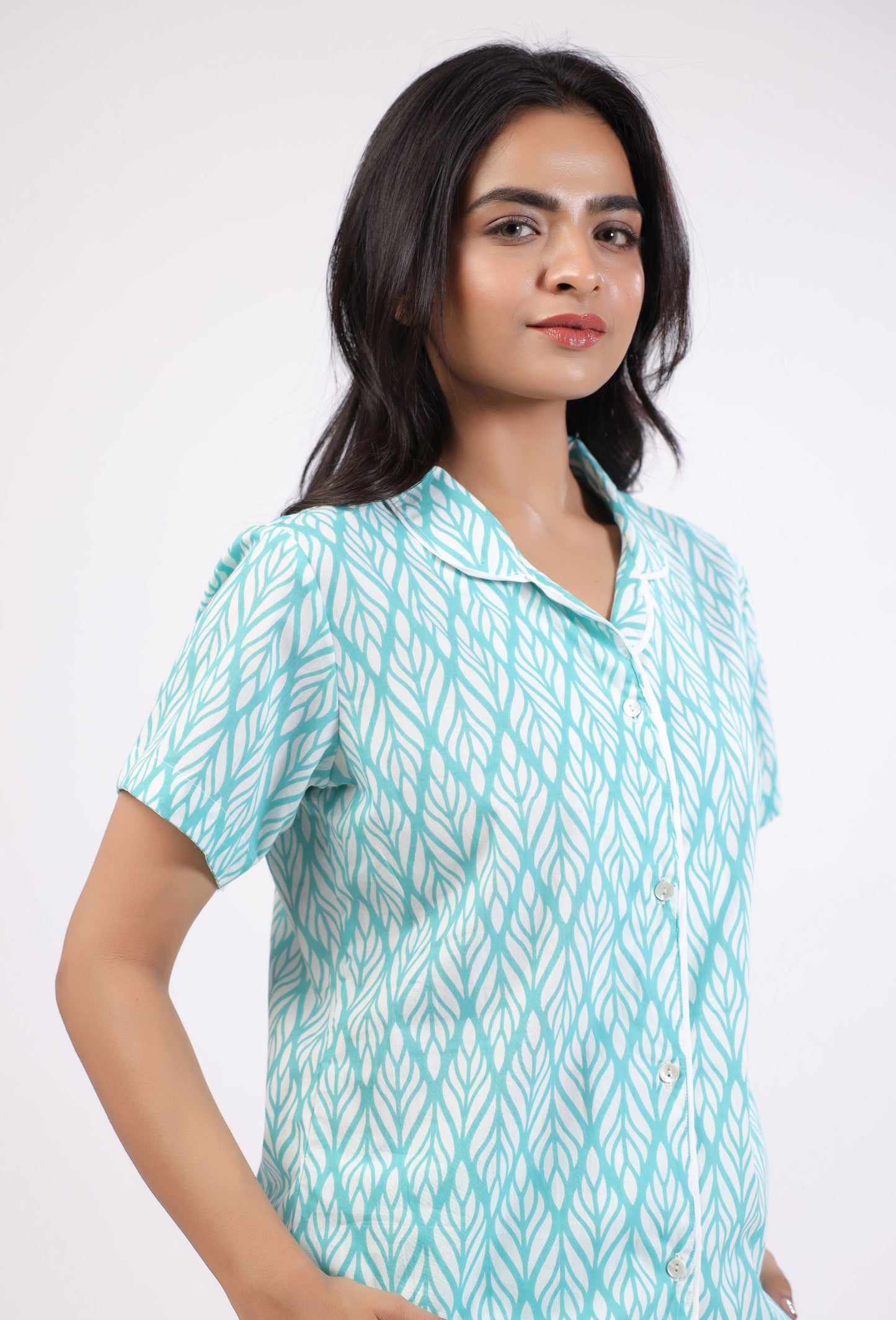 SERENE SLEEPWEAR BLUE PRINTED NIGHT DRESS