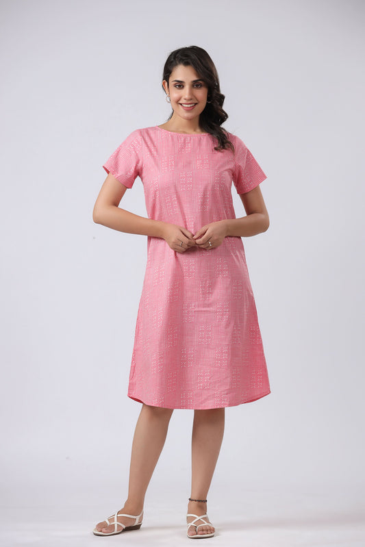 Sustainable Cotton Nightgown - Peach & White Round Neck Sleep Dress