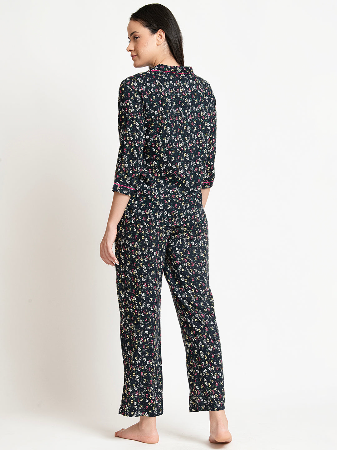 Black Floral Printed Night Suit